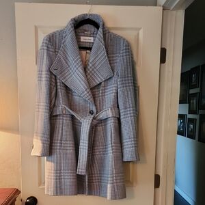 Calvin Klein Women's Light Blue Plaid Trench Coat